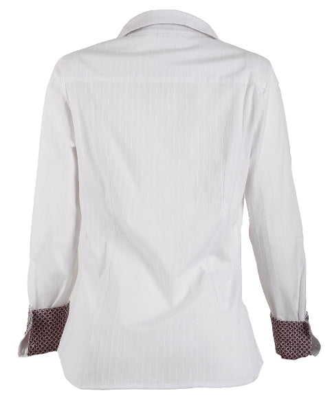 Camisa feminina branca com elastano manga longa visão de trás
